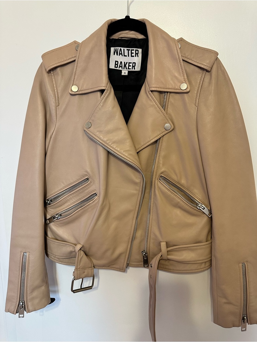 Walter Baker pink Leather Moto Jacket
